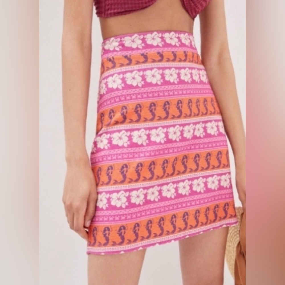 Farm Rio Mini Skirt Mermaid Aloha Pull On Skirt Small - Picture 2 of 7